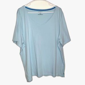Talbots Blue Short Sleeve Pima V-Neck Tee 3XP 3X Petite